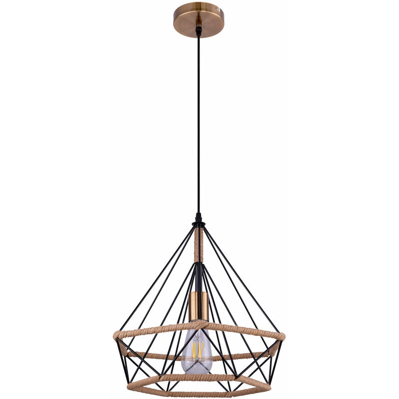 Image of Retro soffitto a pendolo faretto lampada a corda di canapa marrone sala da pranzo soggiorno lampada a sospensione