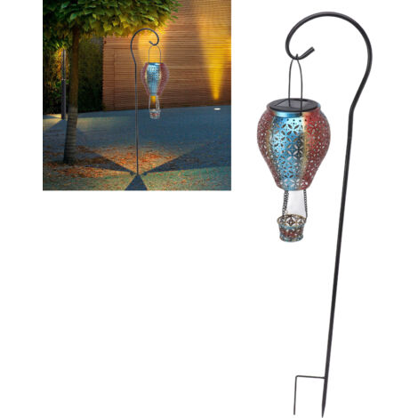 Retro-Solar-Hängelaterne, sanftes Licht, Vintage-Garten-Camping-Außenlaterne, hohle Solarlaterne, Feuerlaterne im Ballonstil mit Holz- und Metallspieß, wasserabweisend