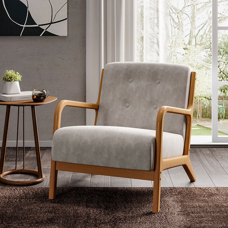 Livingandhome - Linen Buttoned Armchair Log Frame