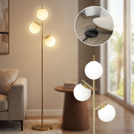 Retro-Stehlampe mit 3 Schirmen Glas & Gold Wohnzimmer & Büro Dekorative Vintage-Beleuchtung