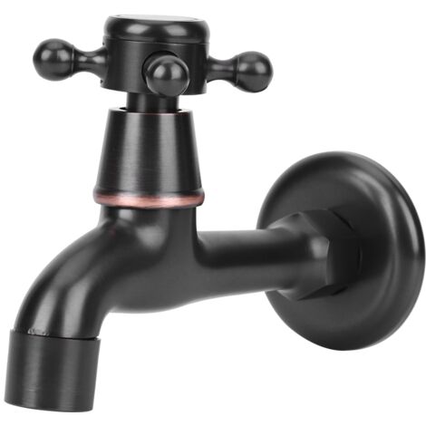 Retro Style Brass Single Handle Single Cold Quick Open Faucet Mop Pool Water Tap for Home UseLong Faucet Black