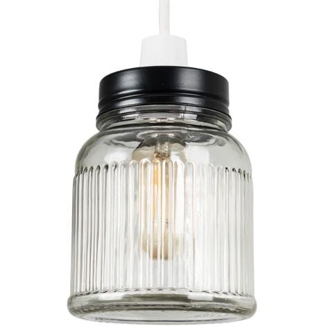 Retro Style Clear Glass Ribbed Design Jar Ceiling Pendant Light Shade
