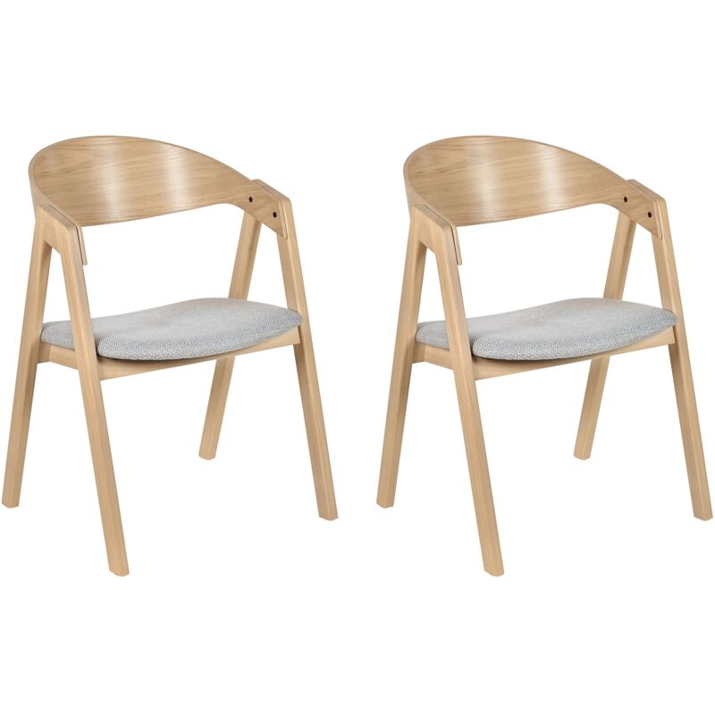 Beliani - Retro Style Set Of 2 Dining Chairs Upholstered Seat Light Wood And Grey Yuba