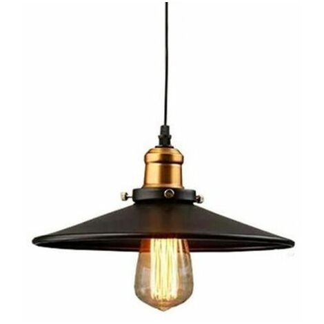 Rétro Suspension industrielle 26cm Lustre Abat-Jour Lampe de Plafond luminaire E27 Noir