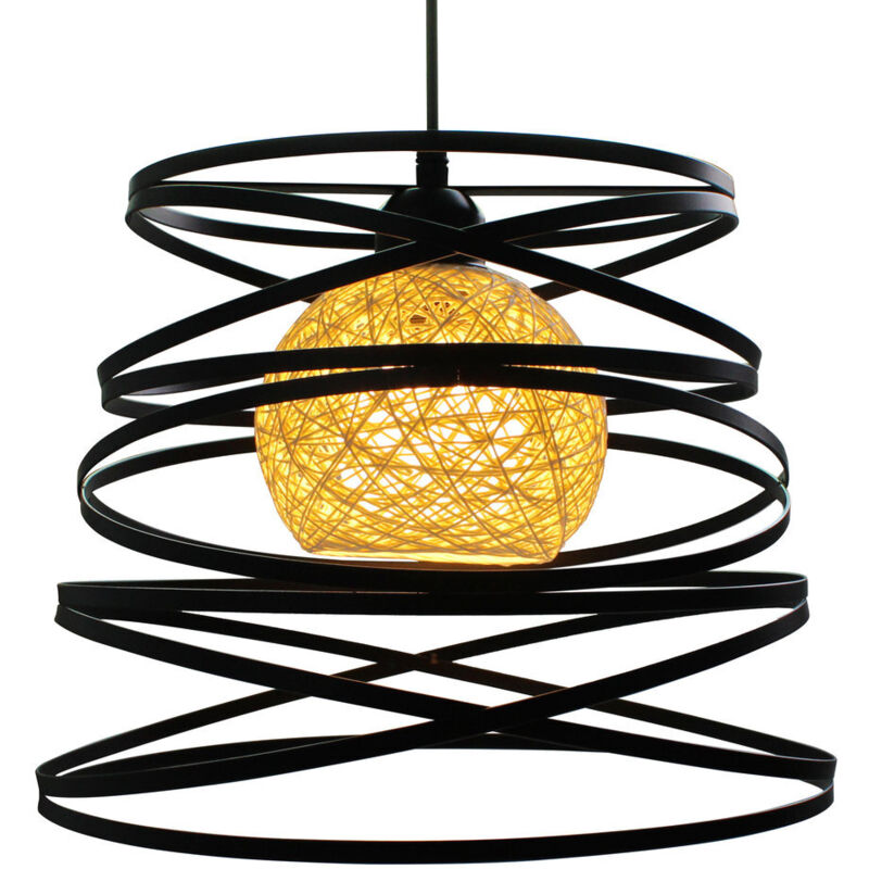 Rétro Suspension industrielle Lustre Abat jours forme de ressort Ø 30cm Métal Style vintage - Noir