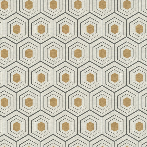 BRICOFLOR Retro Tapete in Weiß Gold 70er Vliestapete mit Wabenmuster für Wohnzimmer und Küche Hexagon Vlies Wandtapete mit Vinyl geometrisch