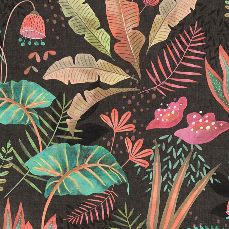 Retro Tapete Profhome 393481 Heißgeprägte Vliestapete Leicht Strukturiert Mit Floralen Ornamenten Matt Anthrazit Schwarz Grün Rosa 5, 33 M2