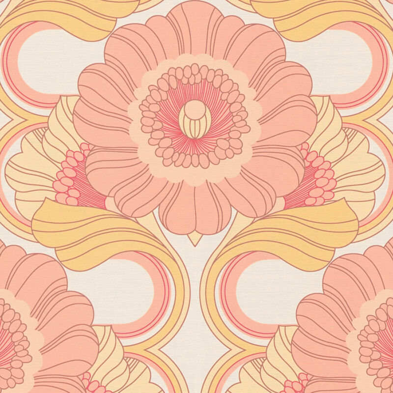 Retro Tapete Profhome 395305 Heißgeprägte Vliestapete Leicht Strukturiert Mit Blumen-muster Matt Rosa Creme-weiß Alt-rosa Ocker-gelb 4, 5 M2