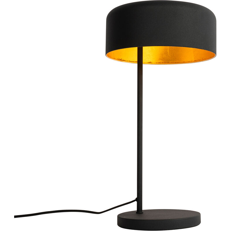 Qazqa Retro-tischlampe Schwarz Mit Goldenem Innenleben – Jinte