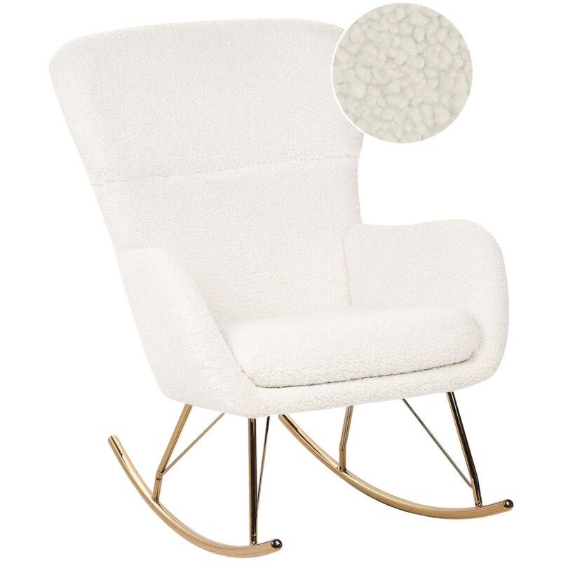 Beliani - Retro Traditional Rocking Chair Boucle Fabric Metal Rockers White Anaset
