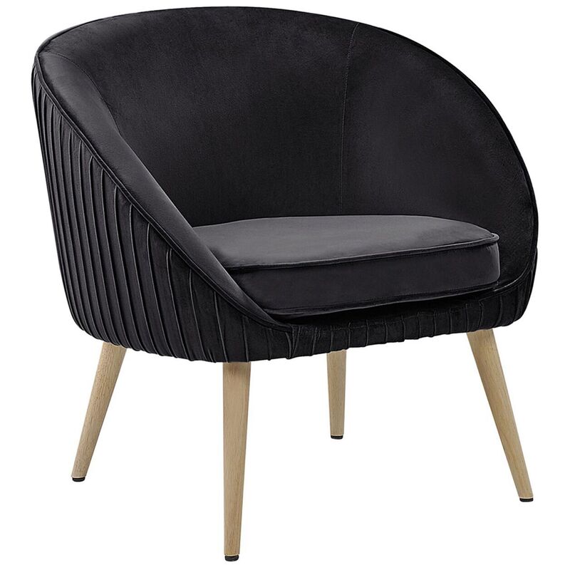 Retro Velvet Armchair Black Recessed Arms Solid Wood Legs Tromso