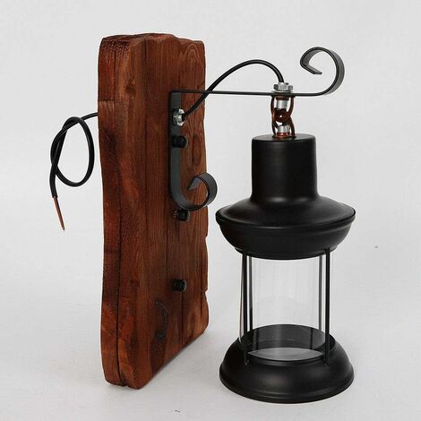 Rétro Vintage applique murale en bois Applique Lampe Extérieure lanterne lumière 220V
