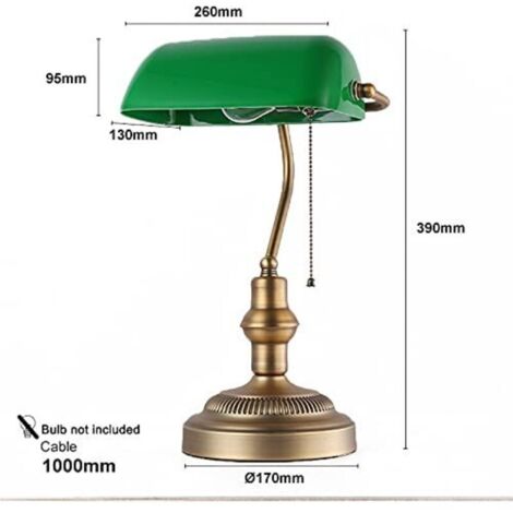 Retro Vintage Banker Style Table and Desk Lamp with Green Glass and Brass Shade for E27 LED Bulb, Living Room, American Banker Headboard [Energy Class A] NPTERBL