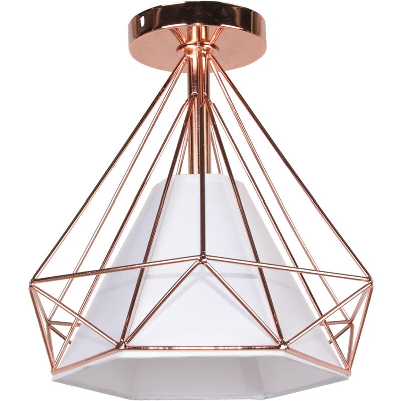 Retro Vintage Chandelier Metal Iron Cage Ceiling Light Diamond Shape 25CM Industrial Ceiling Lamp E27 for Restaurant Cafe - (Rose Gold)