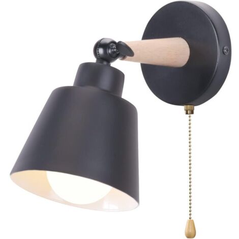 Retro Vintage E27 Wall Sconce, Industrial Style Ceiling Light in Wood and Metal, Adjustable Wall Lamp (Black)