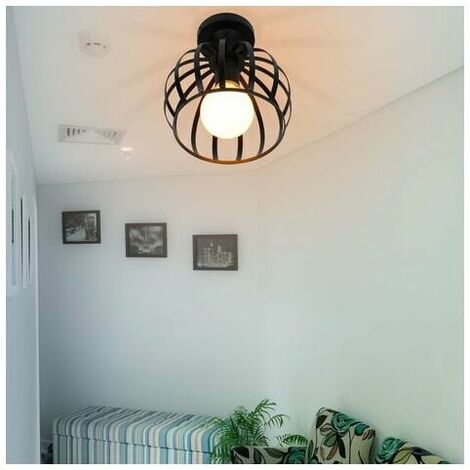Retro Vintage Industrial Metal Cage Black Iron Ceiling Light Pendant Light for Living Room Bedroom Cafe Bar Restaurant Dining Room - Black