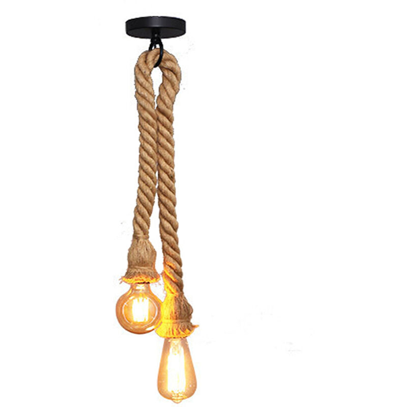 Retro Vintage Pendant Light Hemp Rope (100CM) Industrial Hanging Light E27 Lamp Holder Double Head Antique Pendant Lamp for Dining Hall Bar