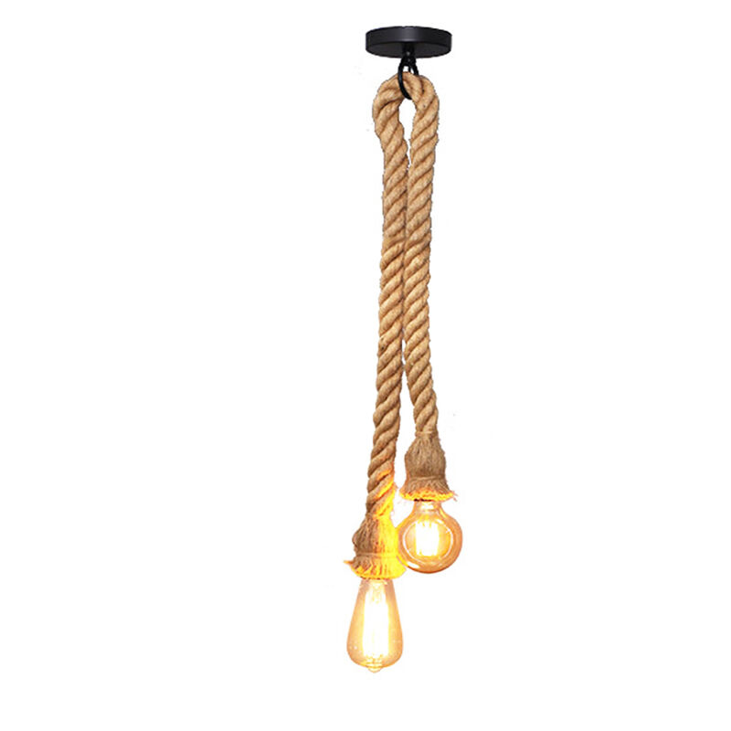 Retro Vintage Pendant Light Hemp Rope (200CM) Industrial Hanging Light E27 Lamp Holder Double Head Antique Pendant Lamp for Dining Hall Bar