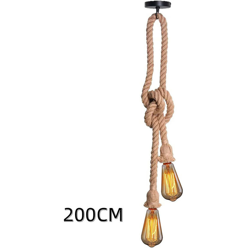 Retro Vintage Pendant Light Hemp Rope Industrial Hanging Light Double Head Antique Pendant Lamp E27 Lamp Holder for Dining Hall Bar Restaurant Cafe
