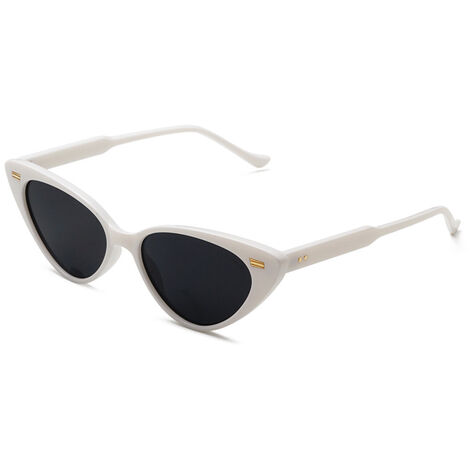 Retro Vintage Schmale Katzenaugen-Sonnenbrille f��r Frauen Brille Kunststoffrahmen(Weier Rahmen, schwarzes und graues Blatt,)