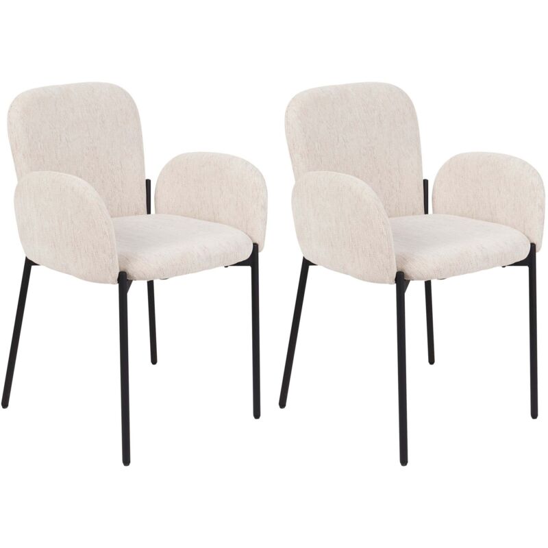 Beliani - Retro Vintage Woven Upholstered Fabric Polyester Dining Chair Set Of 2 With Armrests Beige Albee