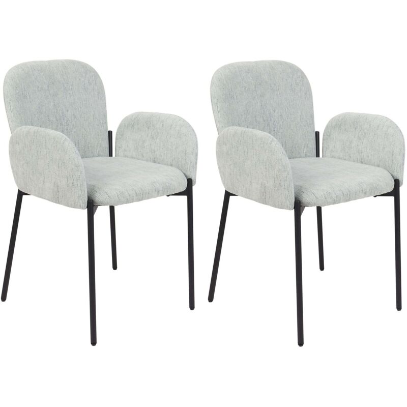 Beliani Retro Vintage Woven Upholstered Fabric Polyester Dining Chair Set Of 2 With Armrests Mint Green Albee