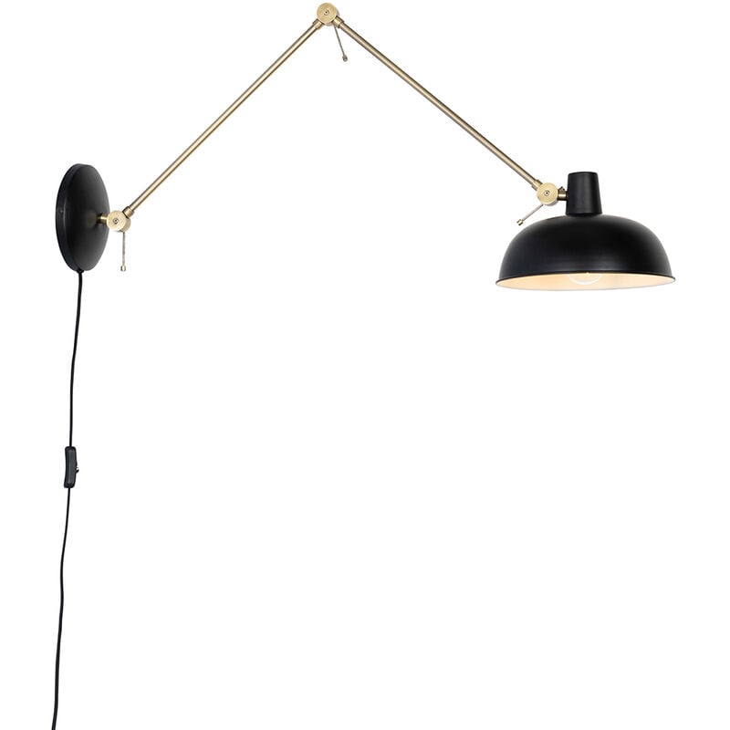 Qazqa - Retro Wall Light Black with Bronze - Milou