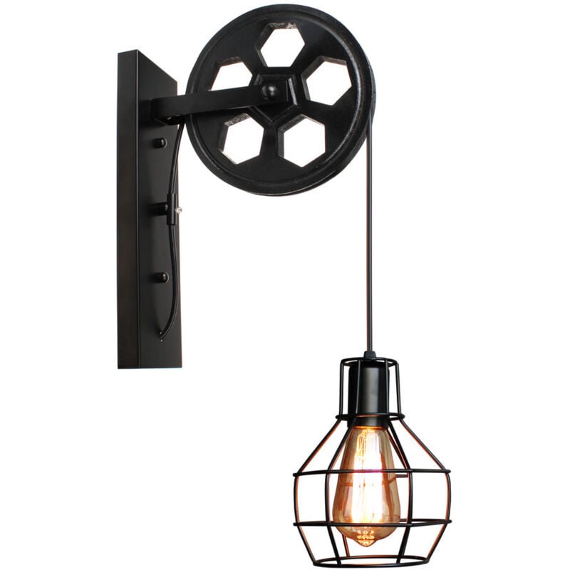 Retro Wall Lights Creative Vintage Style Wall Light Pulley Wall Sconce For Aisle Loft Corridor E27,Black