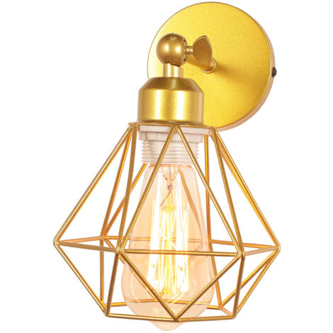 Retro Wall Light Modern Wall Lamp E27 Adjustable Angle (Gold) Metal Cage Wall Sconce Indoor Lighting