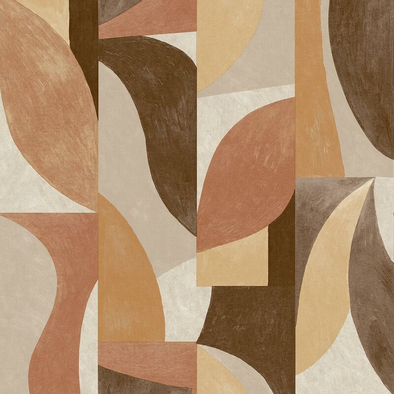 Grandeco - Retro Wallpaper Geometric Beige Orange Brown Textured Vinyl