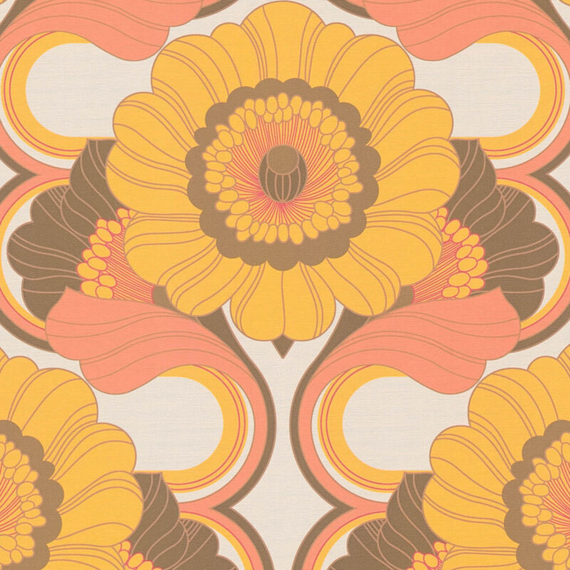 Retro Wallpaper Wall Profhome 395304 Hot Embossed Non-woven Wallpaper Slightly Textured With Floral Pattern Matt Orange Brown Red Honey Yellow Cream