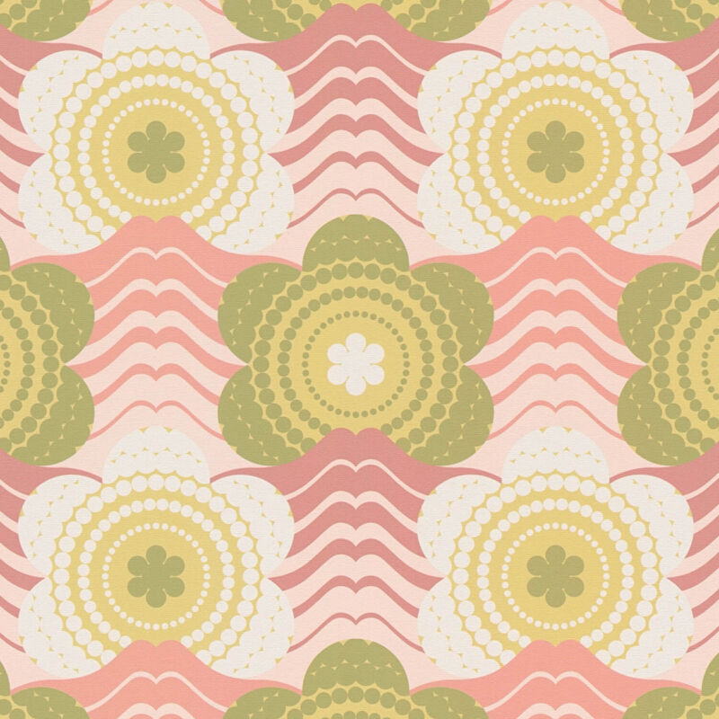 Retro Wallpaper Wall Profhome 395391 Hot Embossed Non-woven Wallpaper Slightly Textured With Floral Pattern Matt Pink Antique Pink Olive Yellow Cream