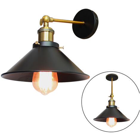 Retro Wandleuchte 22cm Metall Eisen Wandleuchte Industrie Deckenleuchte Vintage Wandlampe Schwarz