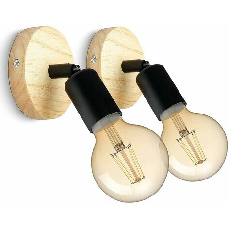 Retro-Wandleuchte aus Holz für den Innenbereich 180° drehbare Retro-Industrie-Wandleuchte (2er-Set)-