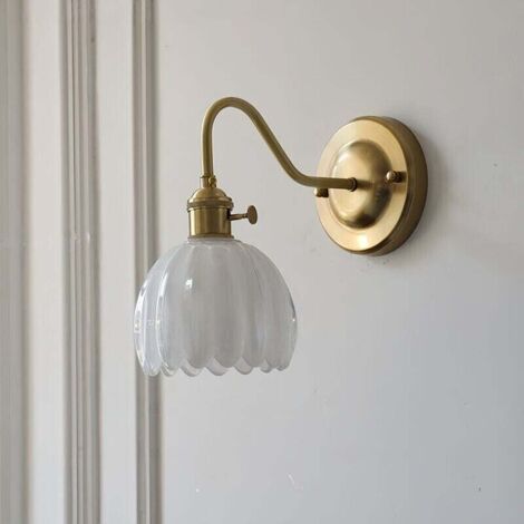 Retro-Wandleuchte aus Messing, gebogenes Rohr in Form einer weißen Blüte, ideal für Schlafzimmer, Nachttisch, Wohnzimmer usw., warmweißes Licht