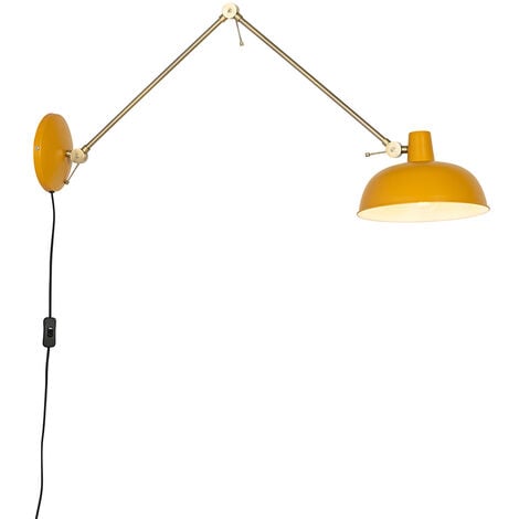 QAZQA Retro Wandleuchte Stahl Gelb mit Bronze - Milou