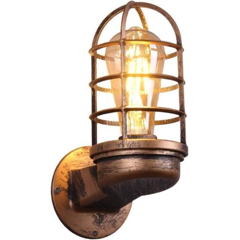 Retro-Wandleuchte, Vintage-Industriebeleuchtung, rustikale Wandleuchte aus Metallkäfigdraht (Rostfarbe)