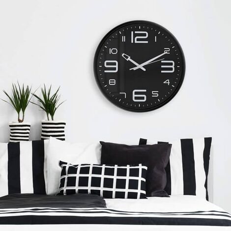 Retro Wanduhr schwarz Quartz Uhrwerk ohne Ticken Analoge Schlafzimmer Uhr lautlos 40cm Rund - Schwarz