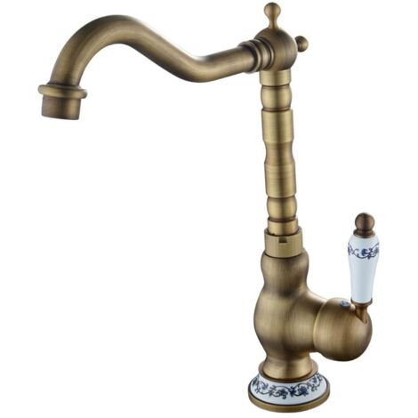 Retro-Waschtischarmatur aus Messing, hoher antiker Badezimmerhahn mit Auslaufhöhe 245 mm, 360 ° schwenkbarer Badezimmer-Waschtischmischhahn, Heiß- und Kalthandwaschhahn, G3/8