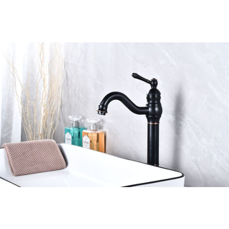 Retro-Waschtischarmatur im Badezimmer, 360° schwenkbar, Einhebelmischer, hoher Auslauf, heißes und kaltes Wasser verfügbar, Schwarz