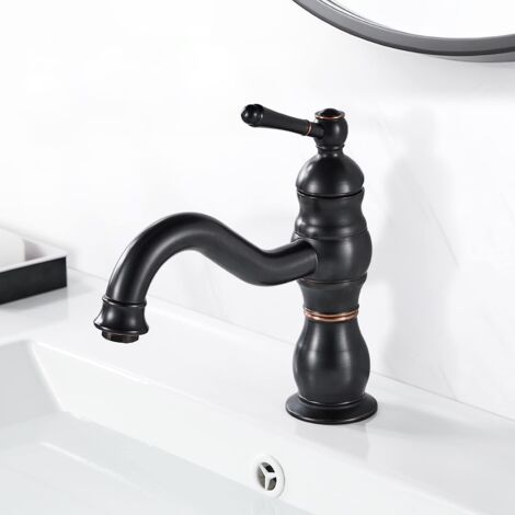 Retro-Waschtischarmatur in Schwarz, 360° schwenkbar, Einhebel-Waschtischarmatur aus Messing, Retro-Waschtischarmatur mit einstellbarem Warm- und Kaltwasser, 3/8'' Standardmontage