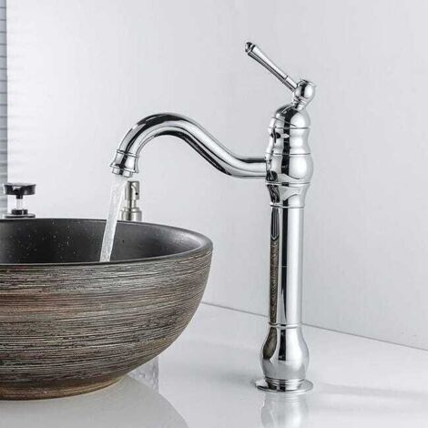 Retro-Waschtischarmatur mit Schwenkfunktion, 360° drehbar, Einhebelmischer, hoher Auslauf, Warm- und Kaltwasseranschluss, erhältlich in Chrom