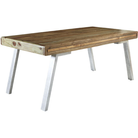 Retro Wood & Metal Large Dining Table