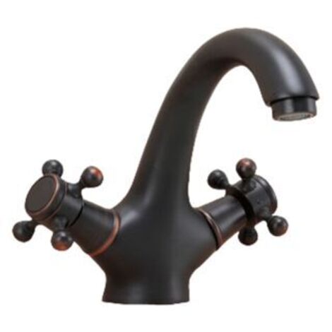Retro-Zweigriff-Mischbatterie für Badezimmerwaschbecken, Vintage-Antikmessing-Finish, schwarz