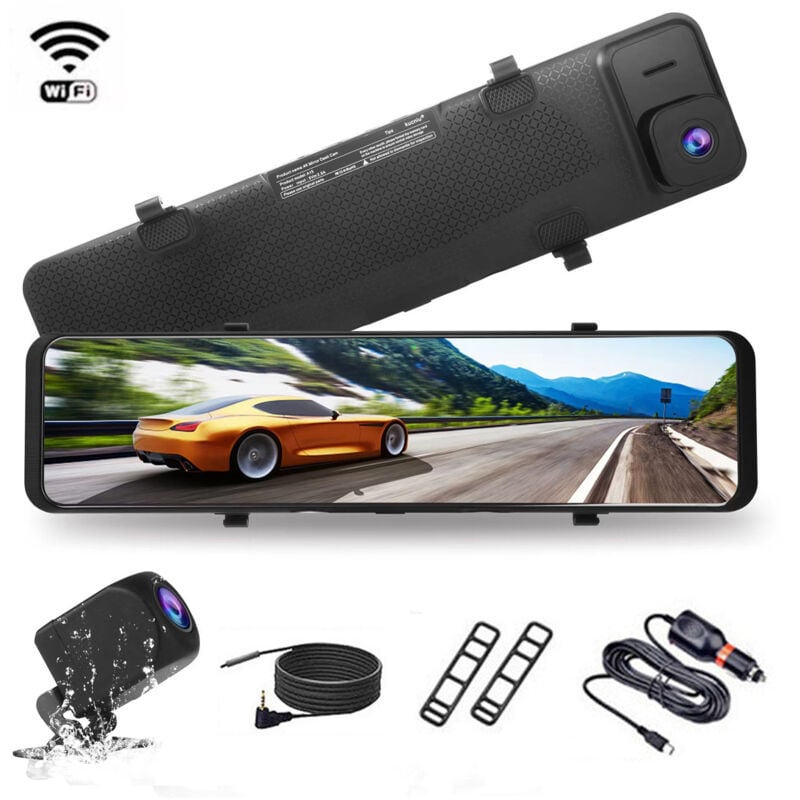 Lifcausal - Rétroviseur 12'' 4K (interpolation), caméra de tableau de bord double pour voiture, enregistreur vidéo avant et arrière, interconnexion
