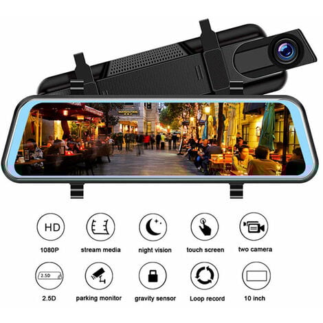 Rétroviseur & Caméra de Recul avec GPS, Vision Nocturne, G-Capteur, Enregistrement en Boucle, Aide au Stationnement, et Mode de Stationnement. Les caractéristiques incluent des résolutions [1080P, 170