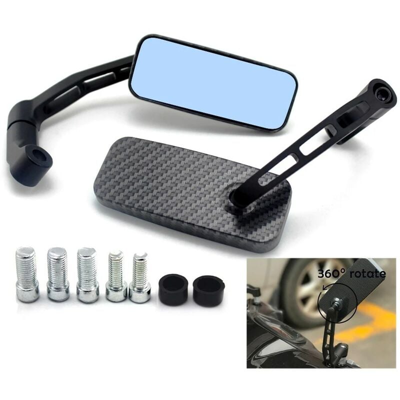 Linghhang - Rétroviseur de conversion de moto entièrement en aluminium, verre bleu, barre carrée courbée (imprimé serpent)