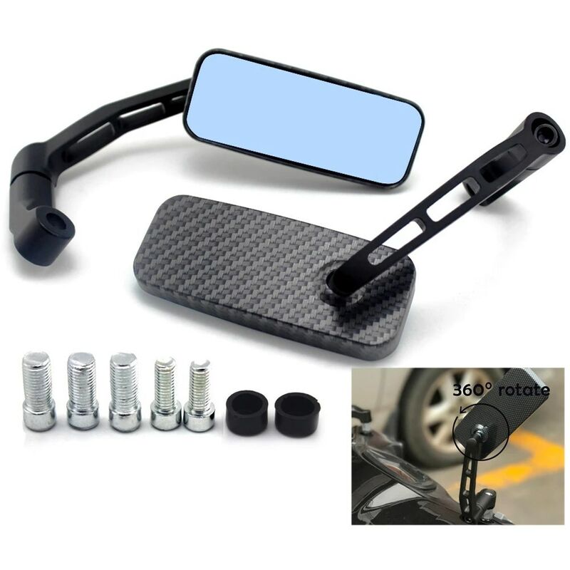 Linghhang - Rétroviseur de conversion de moto entièrement en aluminium, verre bleu, barre carrée courbée (noir)