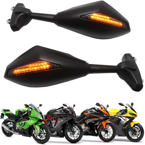 Rétroviseur de moto noir avec clignotant LED et flèche intégrée