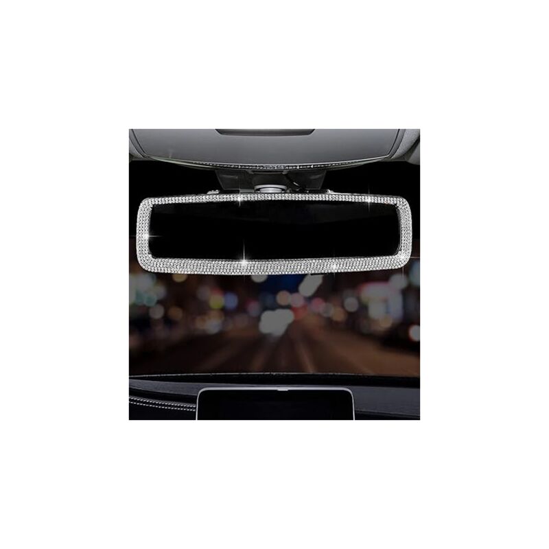 Linghhang - Rétroviseur de voiture en strass Bling, Rétroviseur de voiture avec cristal diamants Bling strass Rétroviseur de voiture pour femme,